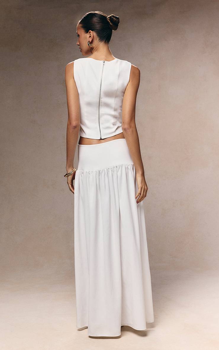 Blanc Jupe Midi Plissée En Tissu Tissé