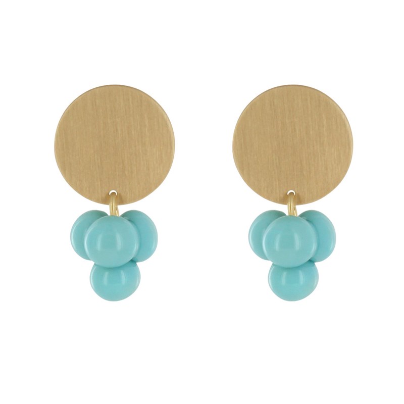 Boucles d'Oreilles Pastille en Laiton et Bouquet de Perles de Verre