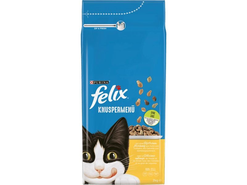Felix Trockenfutter Knuspermenü Geflügel, 2 kg Alleinfuttermittel für Katzen