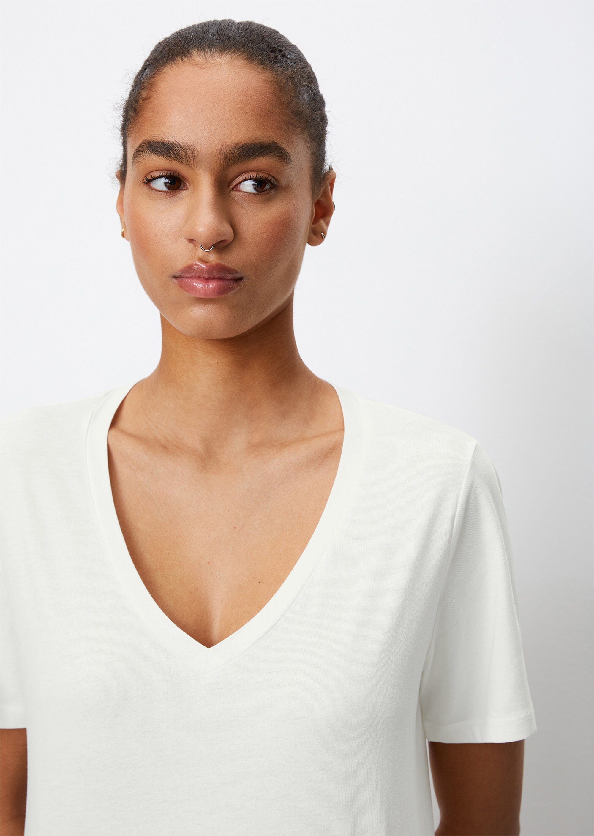 V-Neck-T-Shirt regularaus softem Baumwoll-Jersey