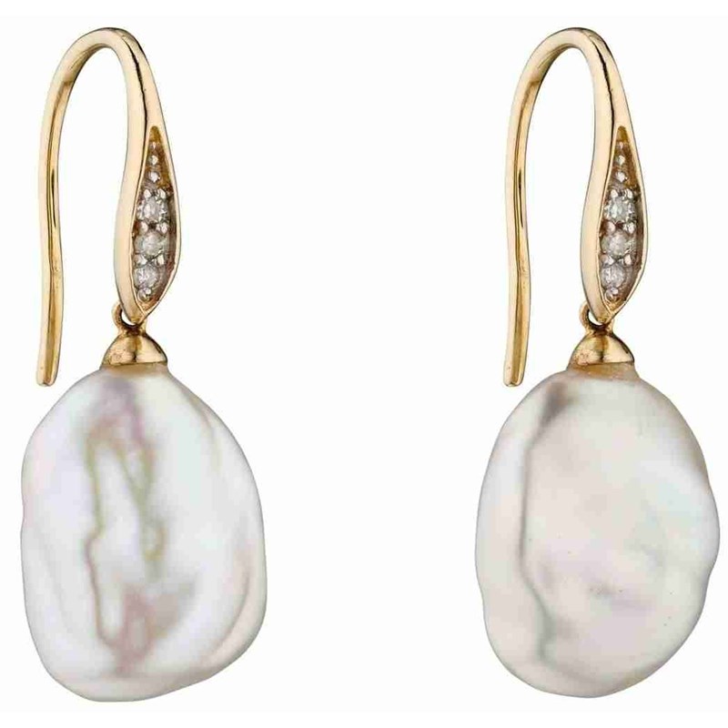 Boucle d'oreille baroque perle et diamant en Or 375/1000