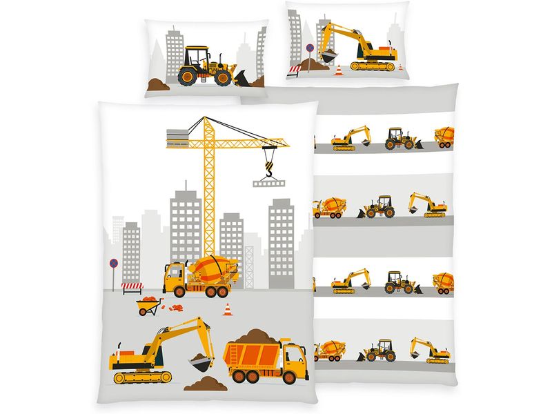 Herding Kinder Bettwäschegarnitur Baustelle, 100/135 cm 40/ Bettwäsche-Set für Kinder aus 100% Baumwolle
