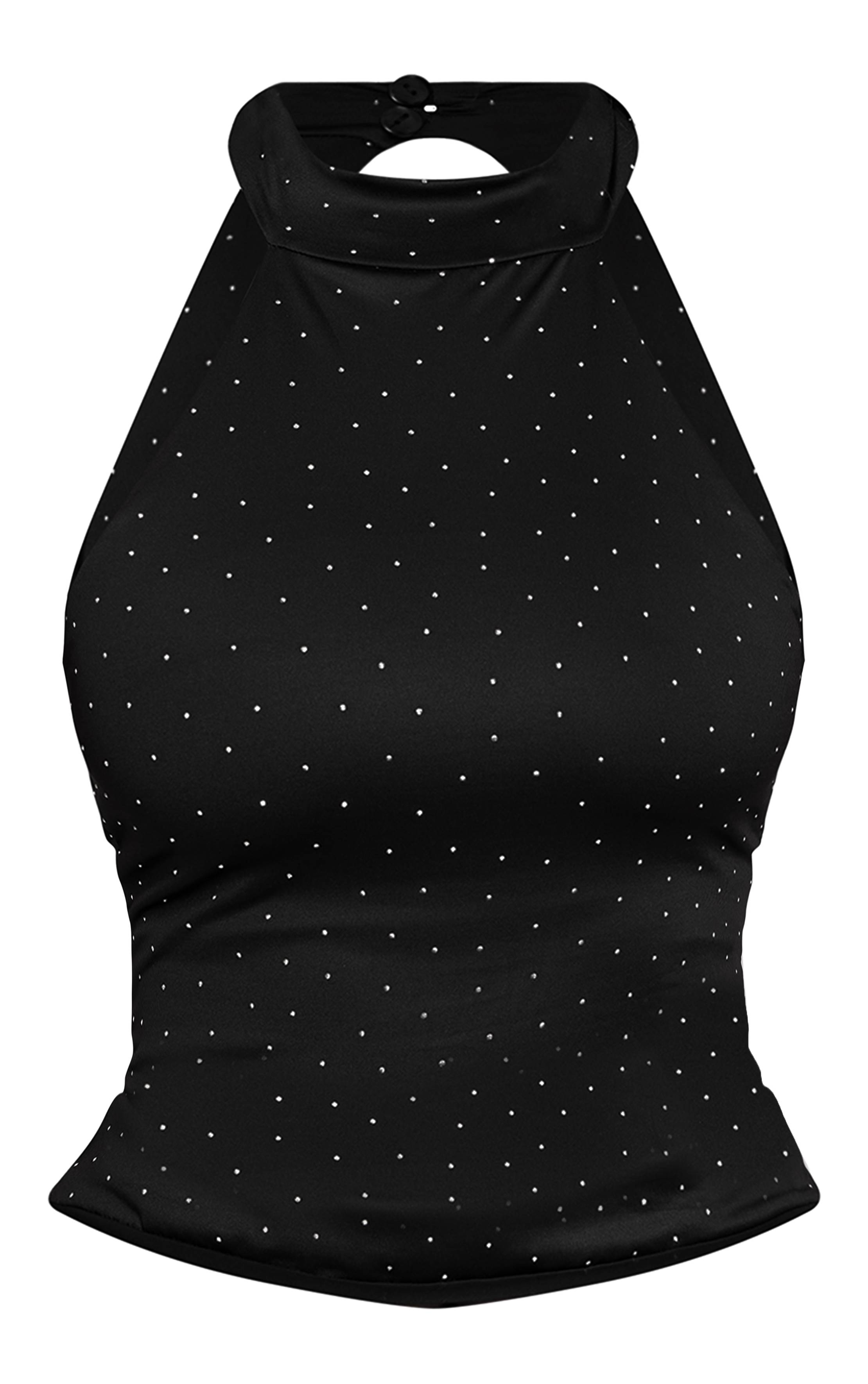 Noir Top Shape Moulant Slinky Col Montant Clouté
