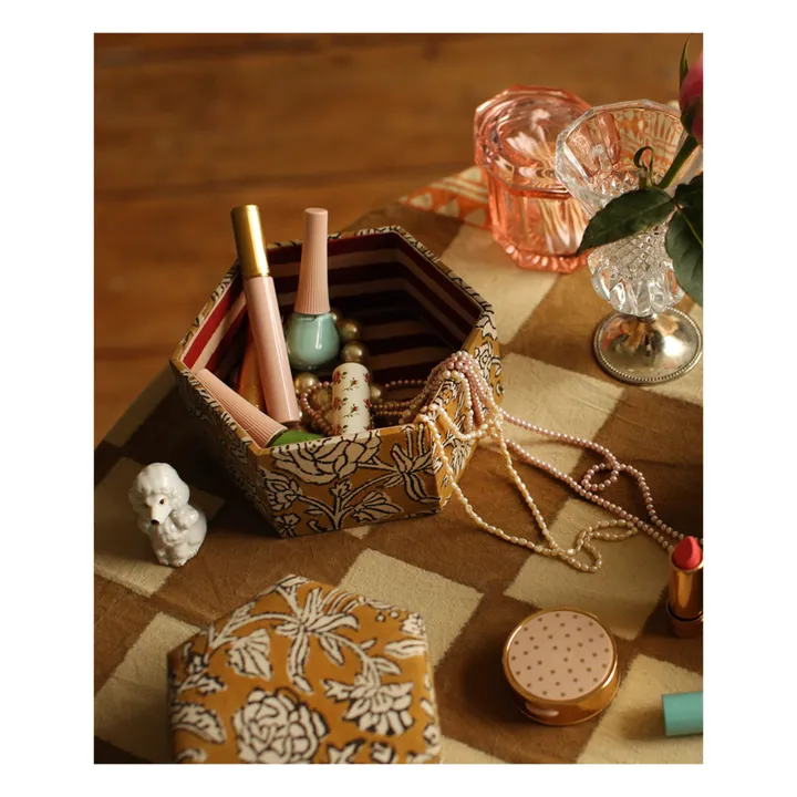 Doing Goods Boites hexagonales Botanical en bois et coton - Set de 2 | Jaune moutarde
