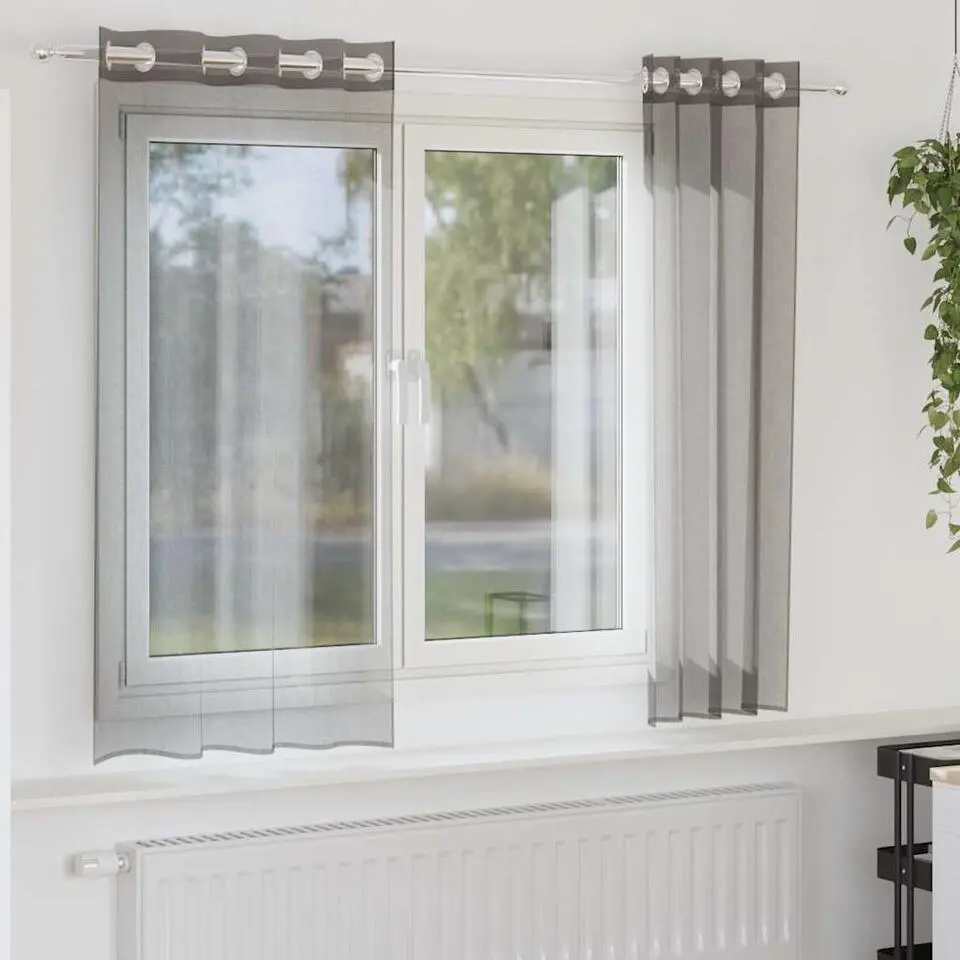 vidaXL Gordijnen van voile met ringen - Donkergrijs - 140x140 cm - Stof - 2 St.