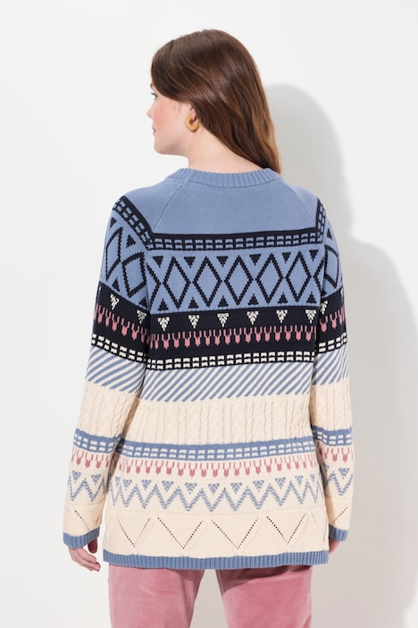 Pullover, Fair Isle, Rundhals, Langarm, Biobaumwolle
