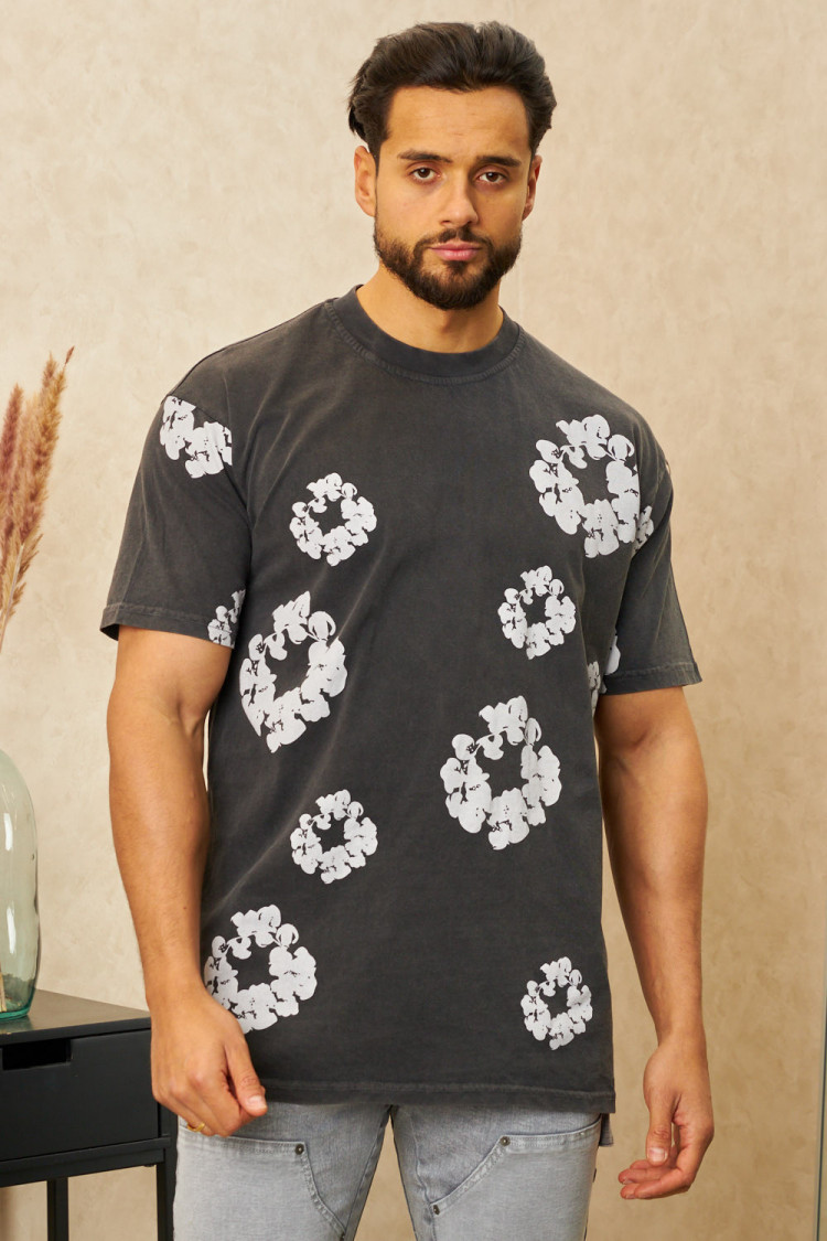 T-shirt motif floral noir