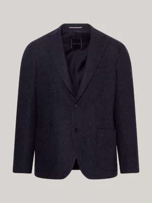 Blazer de lã com trama espinha de peixe e corte slim.