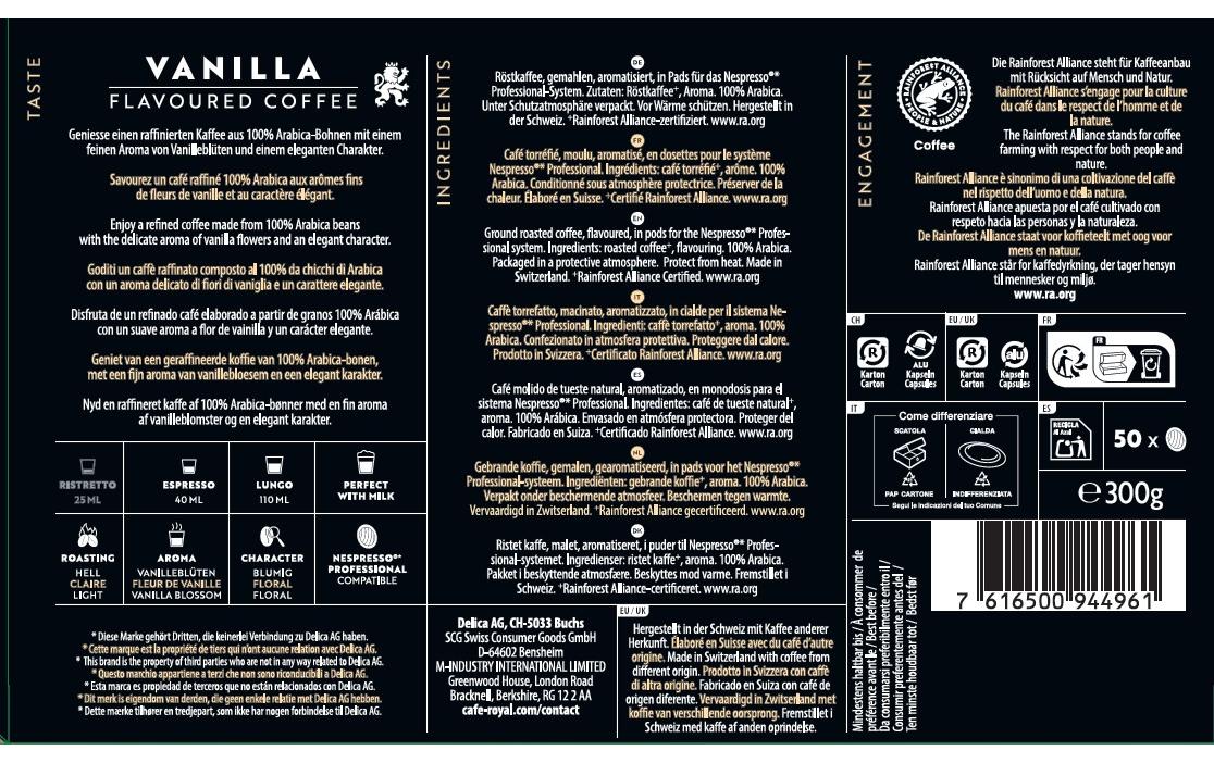Professional Pads Vanille 50 StückHarmonischer Kaffee mit Vanillearoma