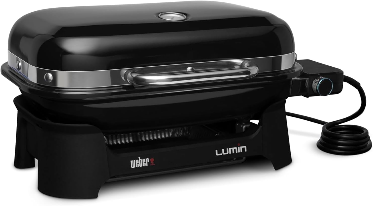 Weber Lumin Compact Tragbarer Kompakter Elektrogrill/Anbraten, Räuchern, Dämpfen, Kochen und Warmhalten, Bis zu 315 °C, Porzellanemaillierte Gusseisenroste, 43 x 32 cm, Schwarz