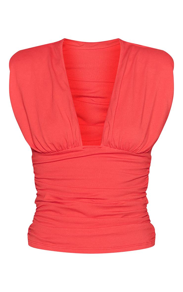 Rouge Top Plongeant En Coton Avec Détail Épaulettes