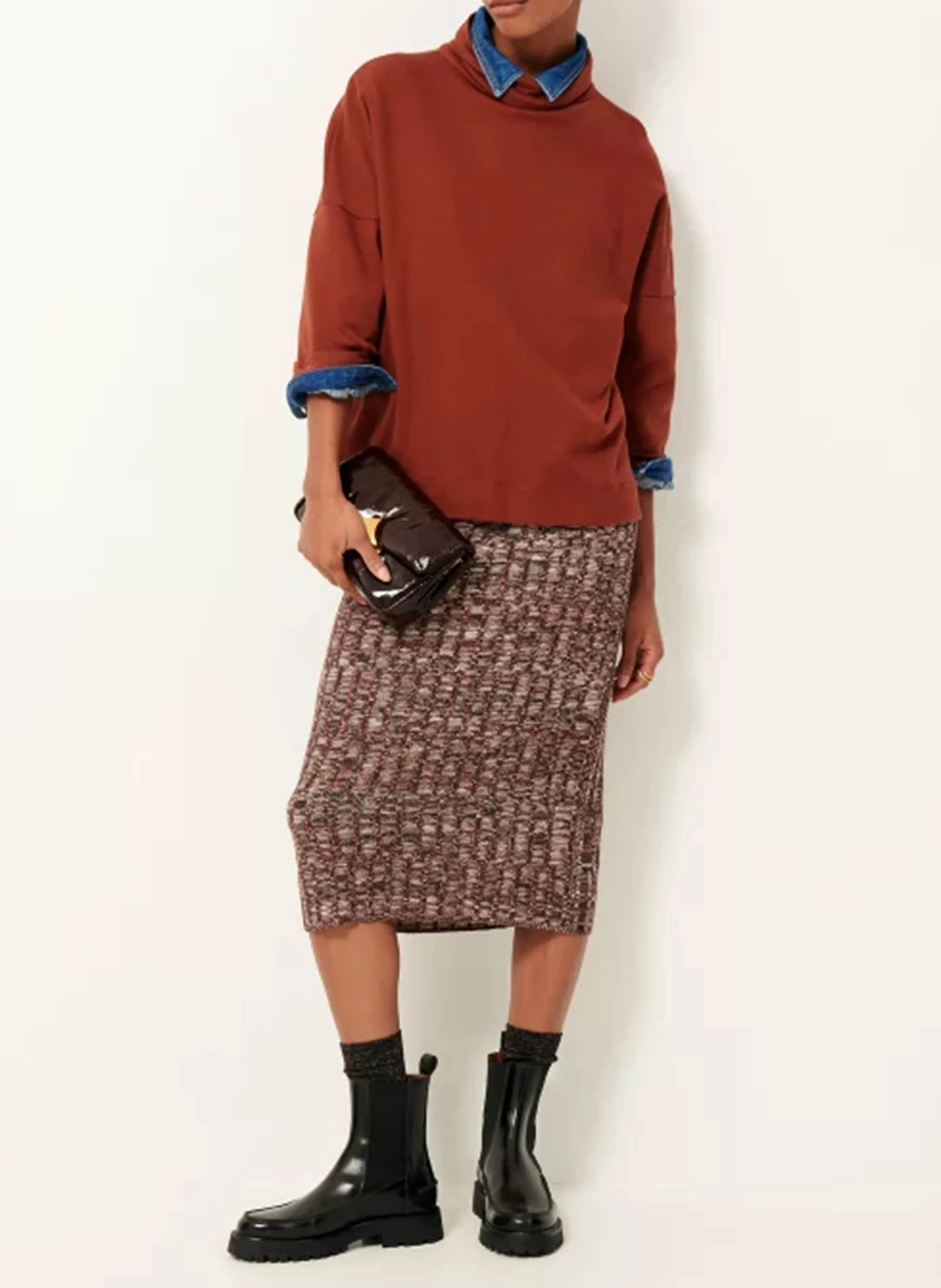 JANI - Tee-shirt ample col roulé en coton | Marron