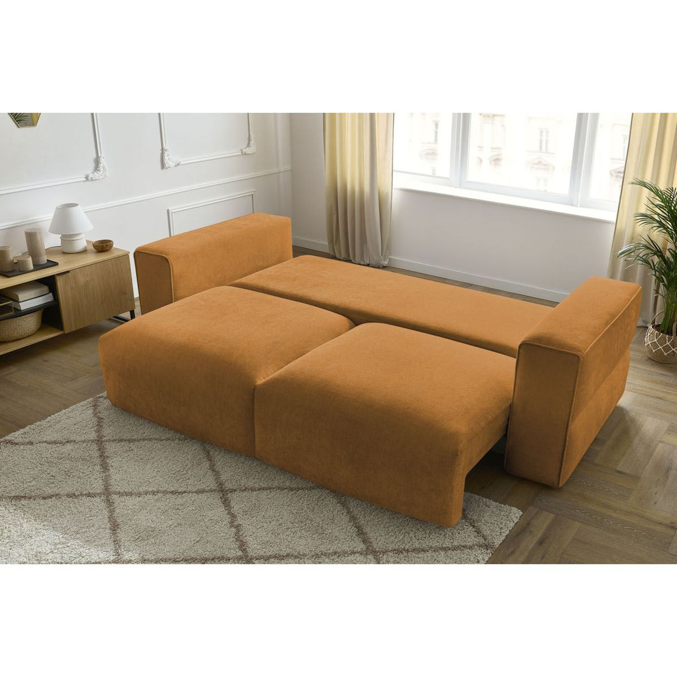 Bobochic Canapé convertible coffre ezechiel orange - 265x109x82 cm