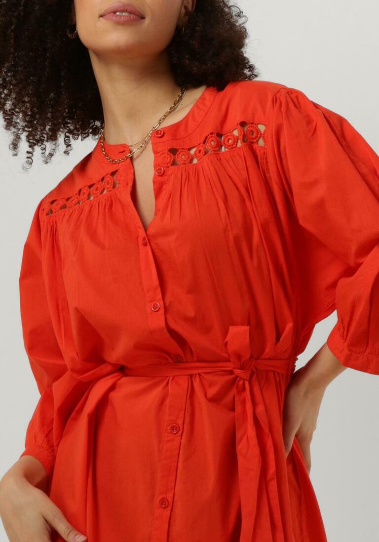 SUMMUM oranje summum midi jurk dress cotton voile
