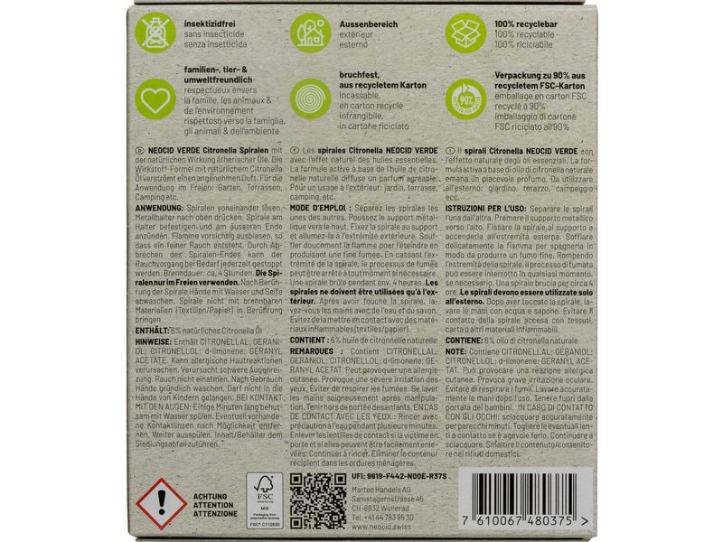 Neocid Expert Mückenspirale Citronella 1 Stück Räucherspirale gegen Mücken