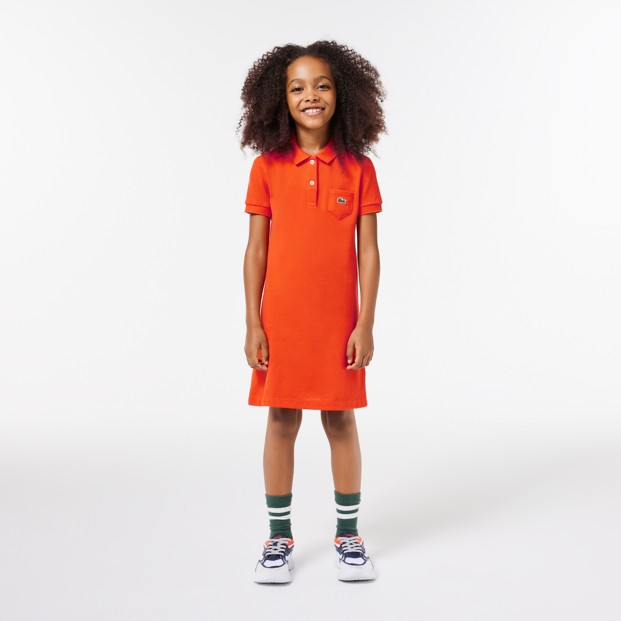 Robe polo Fille en piqué de coton uni Pantalons & Robes - Orange - Lacoste - Fille