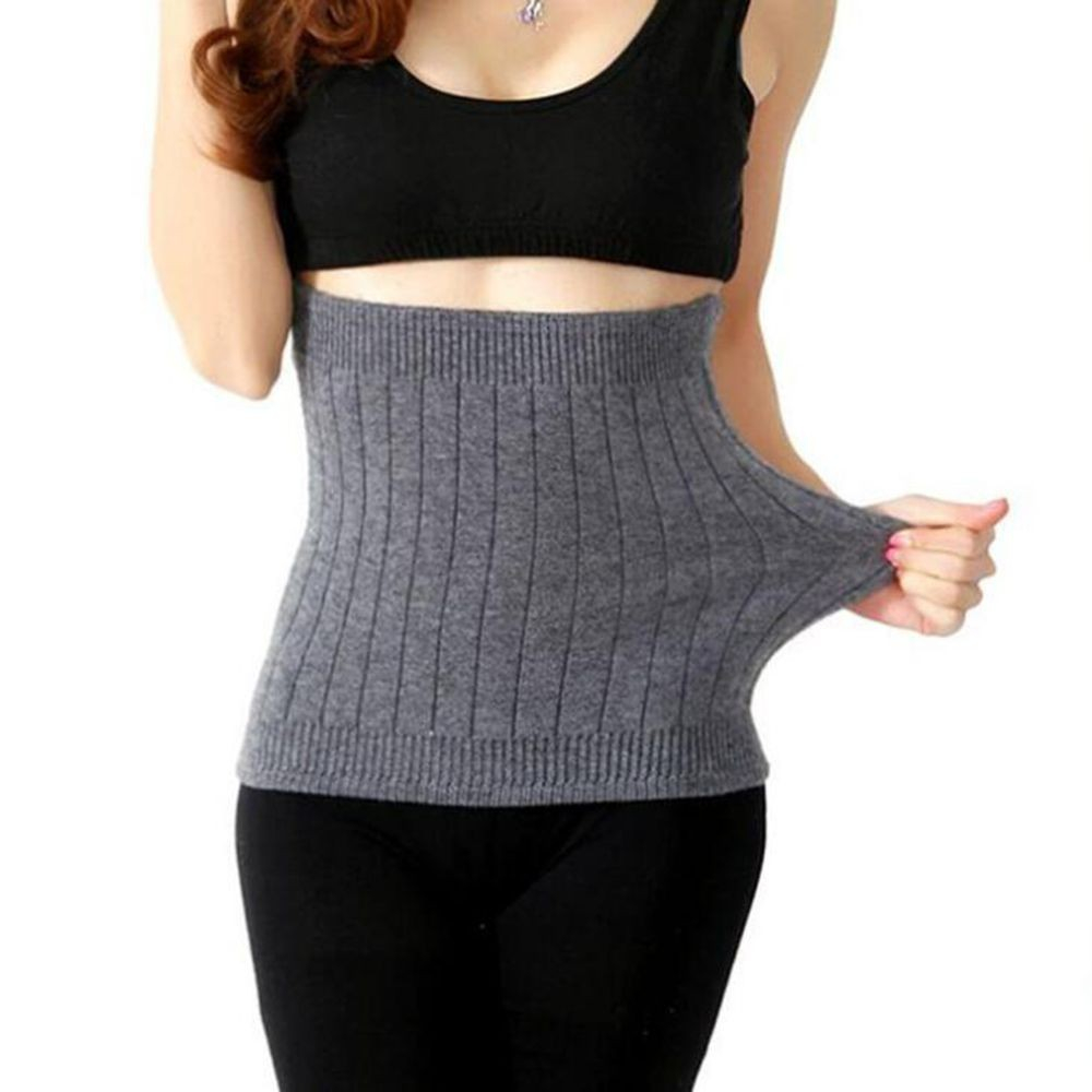 (Gr. L) Fitness Taillengürtel Bauchweg Wärme Strick Gurt - Grau