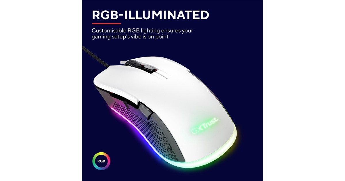 TrustGXT 922 Ybar ECO gaming muis  (Wit, RGB | 200 - 7200 dpi)