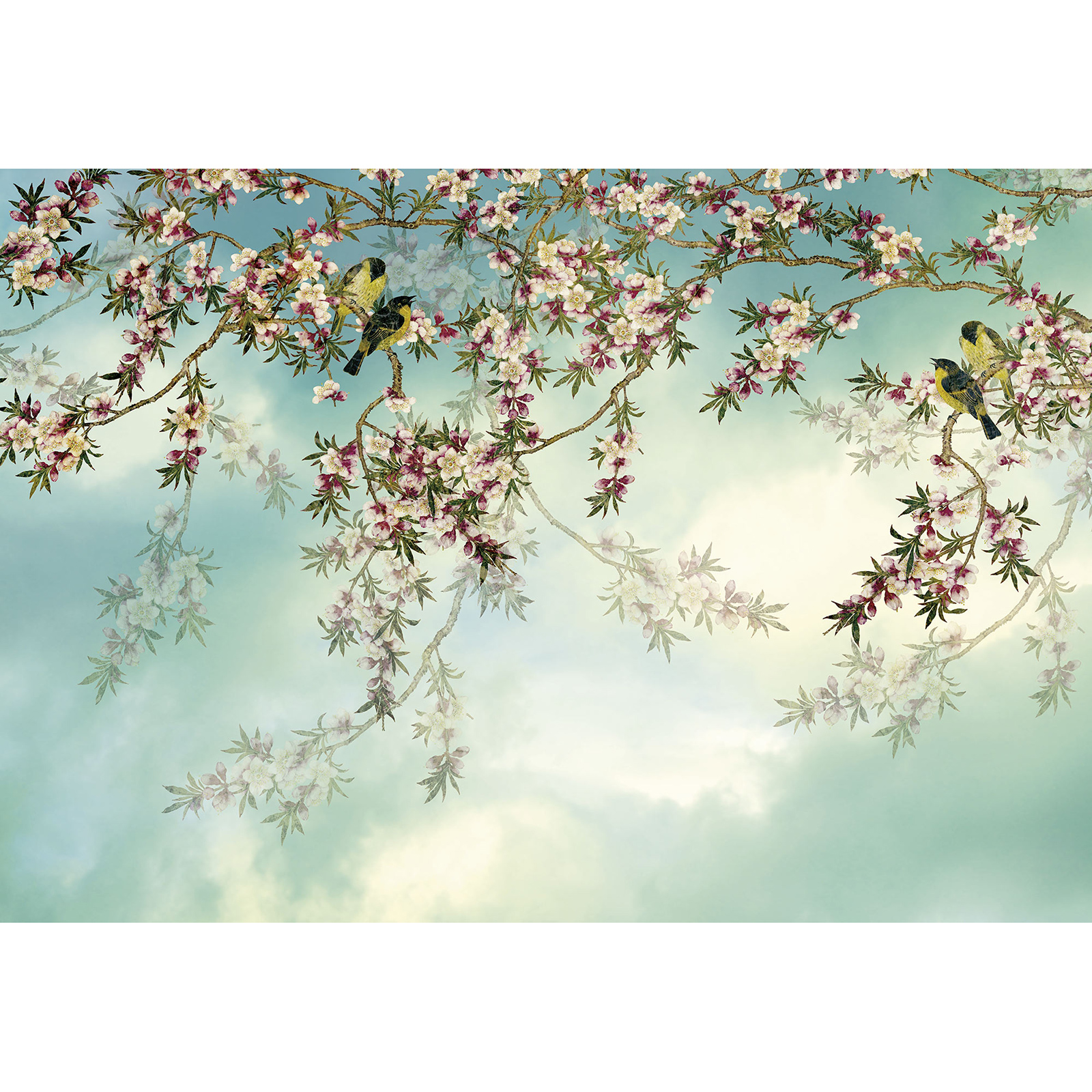 Papier-Fototapete SAKURA - blau-rosa-weiß - 368x254 cm