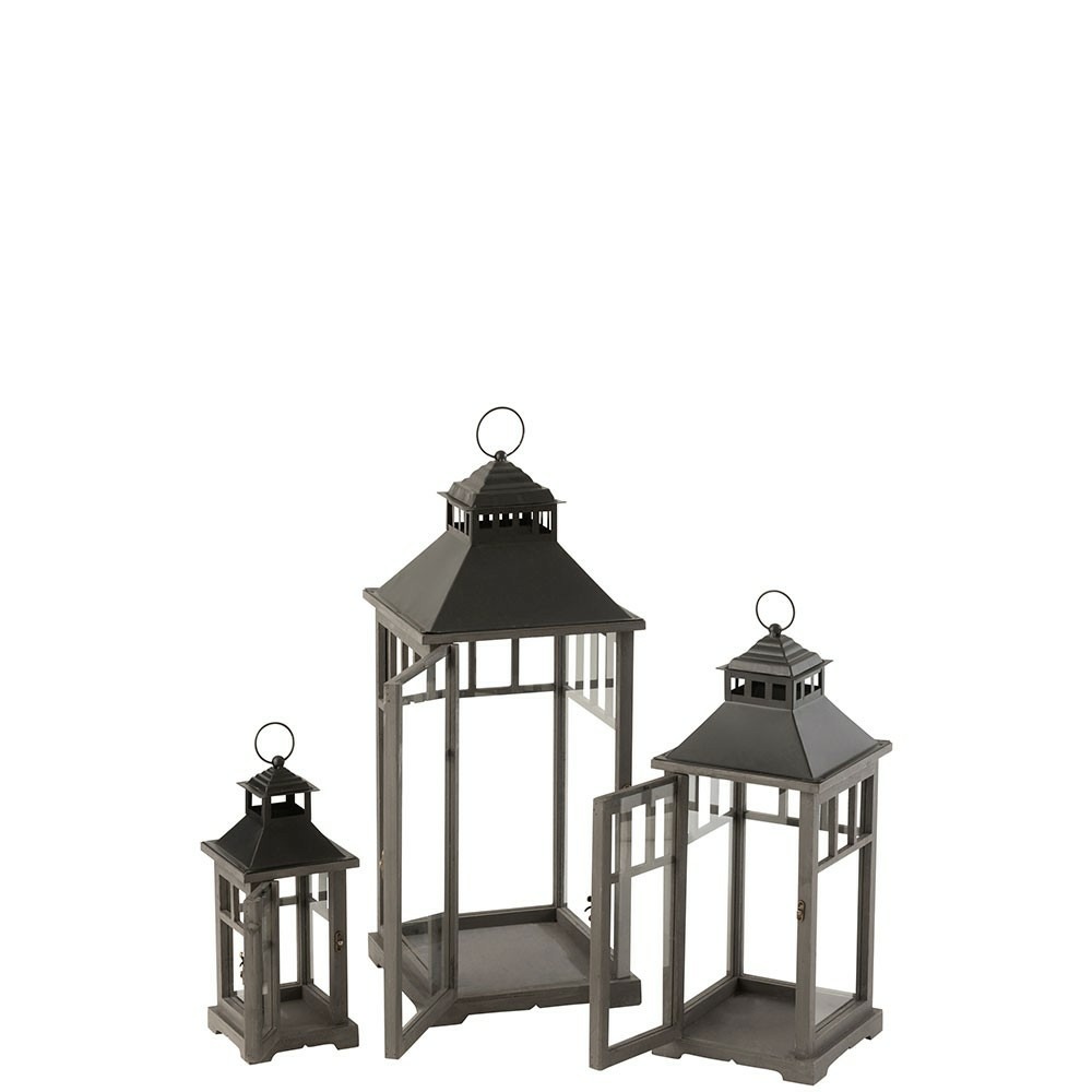 Set de 3 lanterne bois de sapin noir