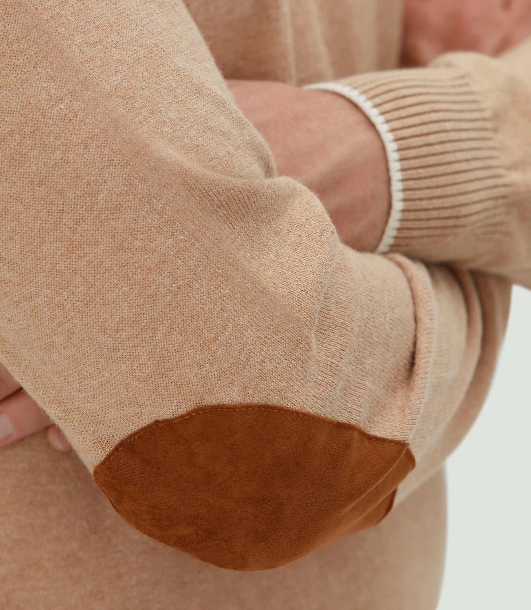 Pull col zippé beige chiné 