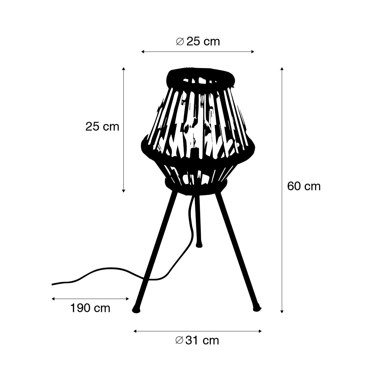 Landelijke tripod tafellamp bamboe met zwart - Evalin