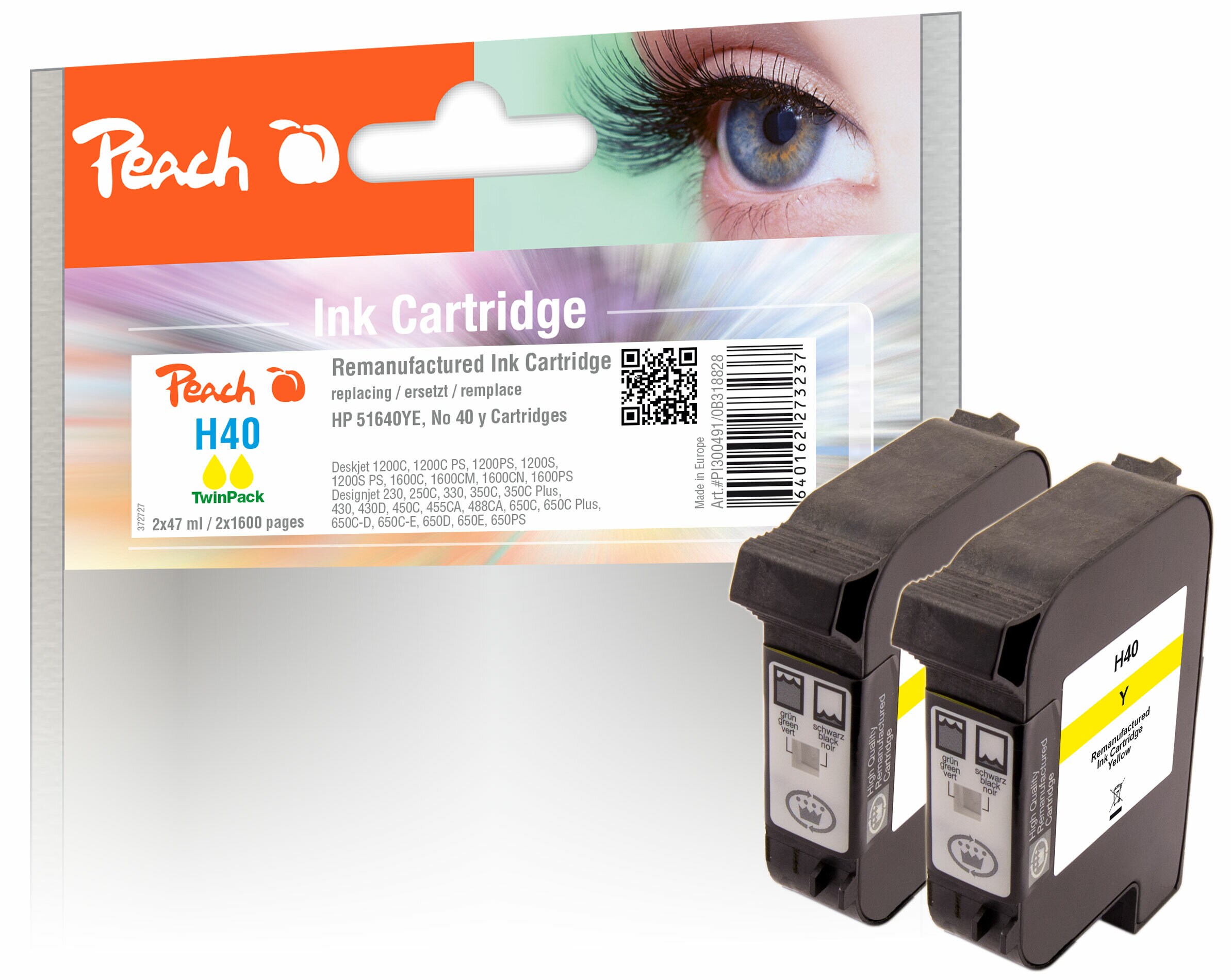 Peach HP 40 y 2 Druckköpfe 2*ye ersetzt Xerox, HP No. 40 y*2, 51640YE*2 für z.B. HP Color Copier 210, HP Color Copier 210 LX, HP Copyjet (wiederaufbereitet)