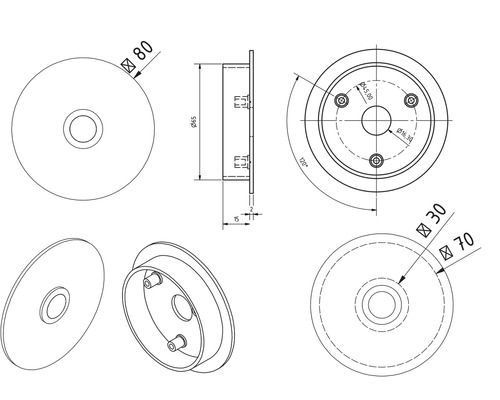 Ronde roestvrijstalen klokplaat Ø 80 mm Knobloch 28263