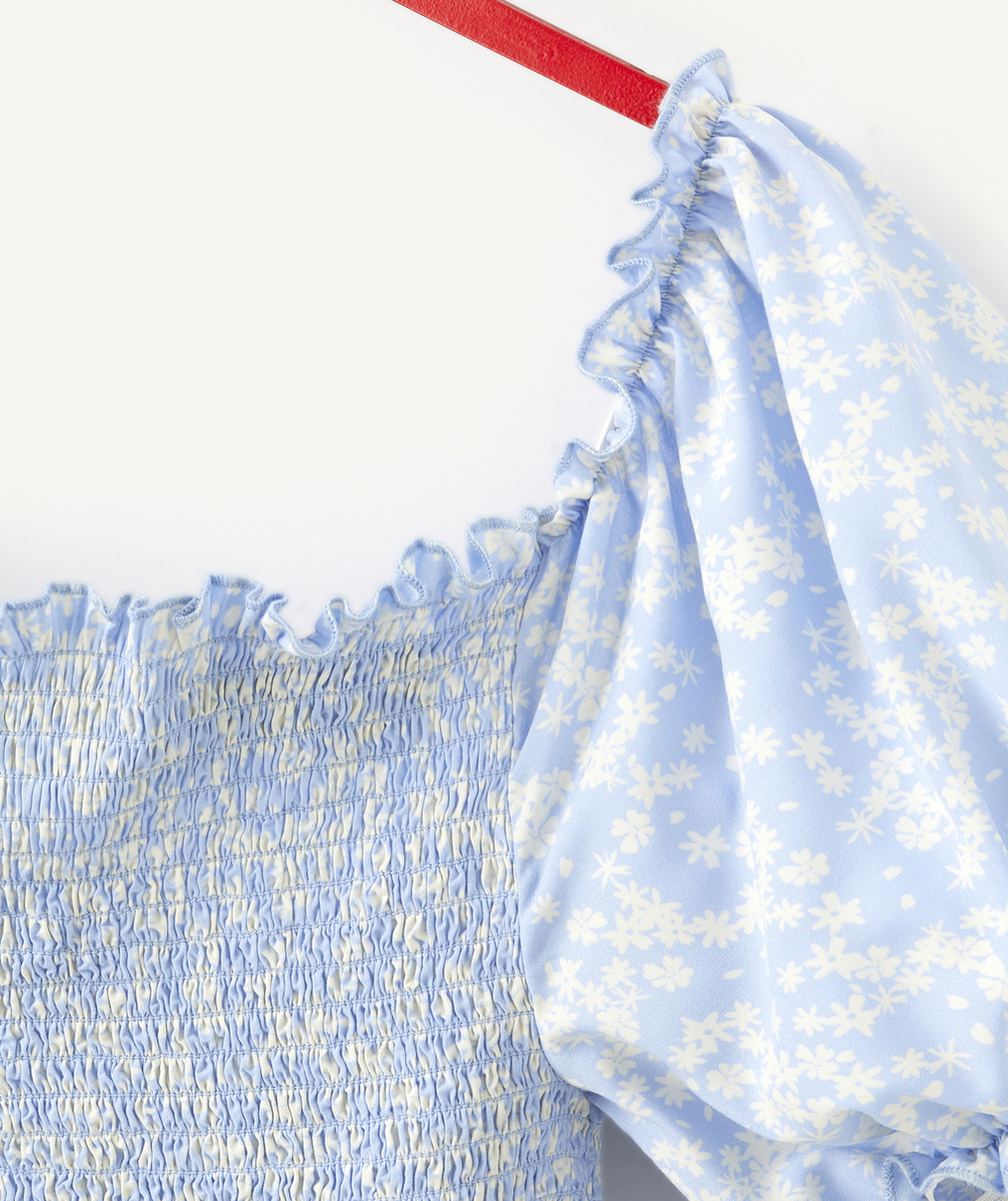 BLOUSE FILLE FLEURIE EN VISCOSE RESPONSABLE ET COL BARDOT