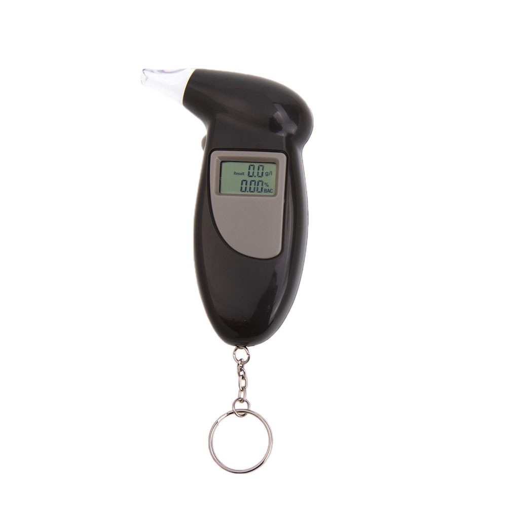 Digitaler LCD Alkohol Tester Atemalkohol Promille Messgerät inkl. 5 Mundstücke Schlüsselanhänger (10cm)