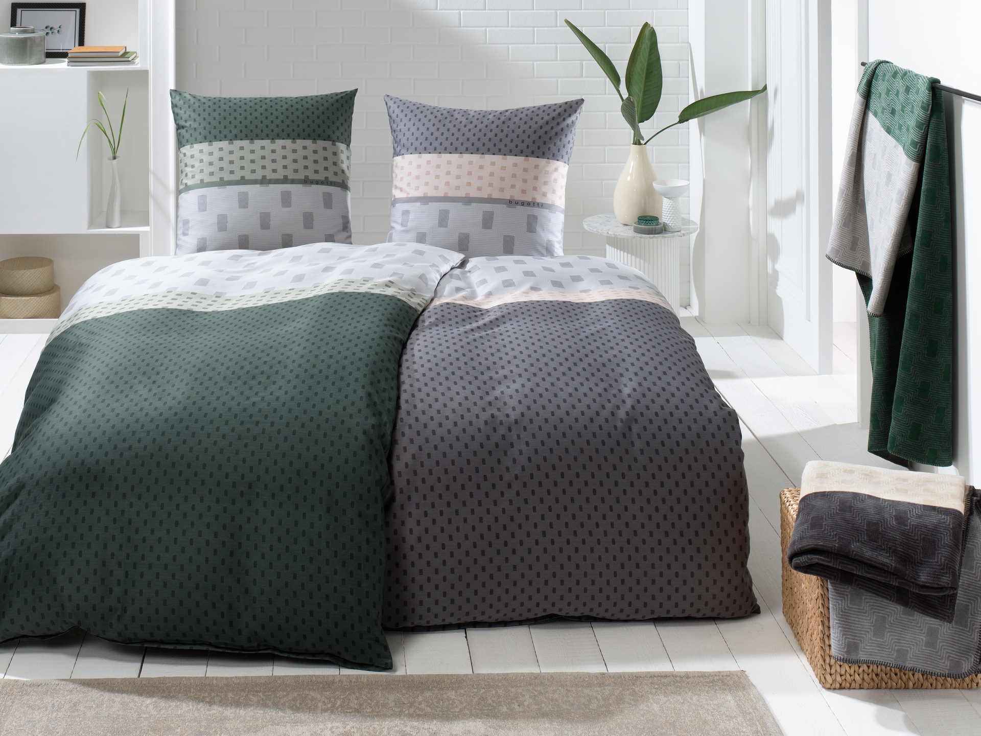 bugatti Satin-Bettwäsche 135 x 200 cm grau/beige