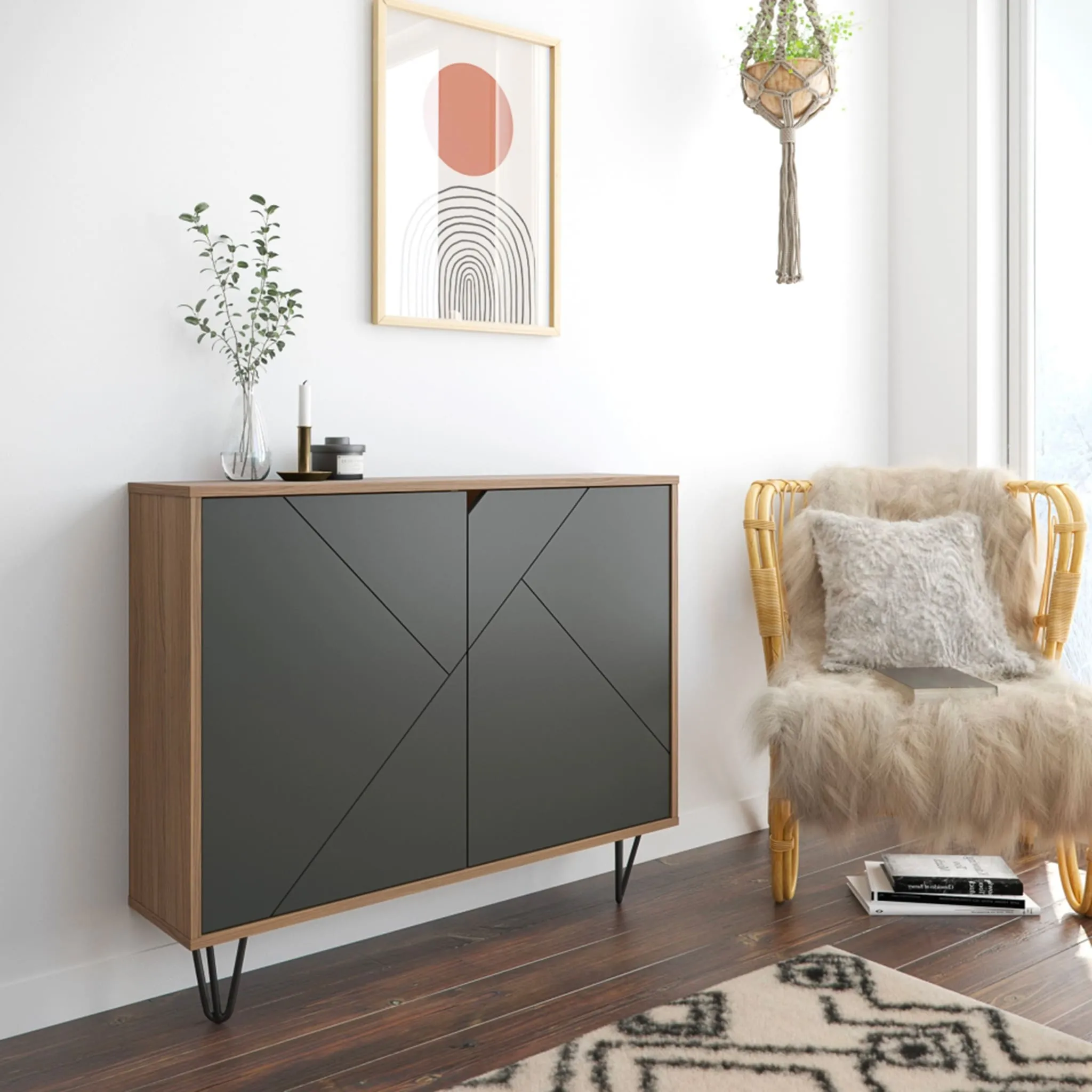 Nexera Console de Rangement 2 Portes Slim - Noyer  Noir