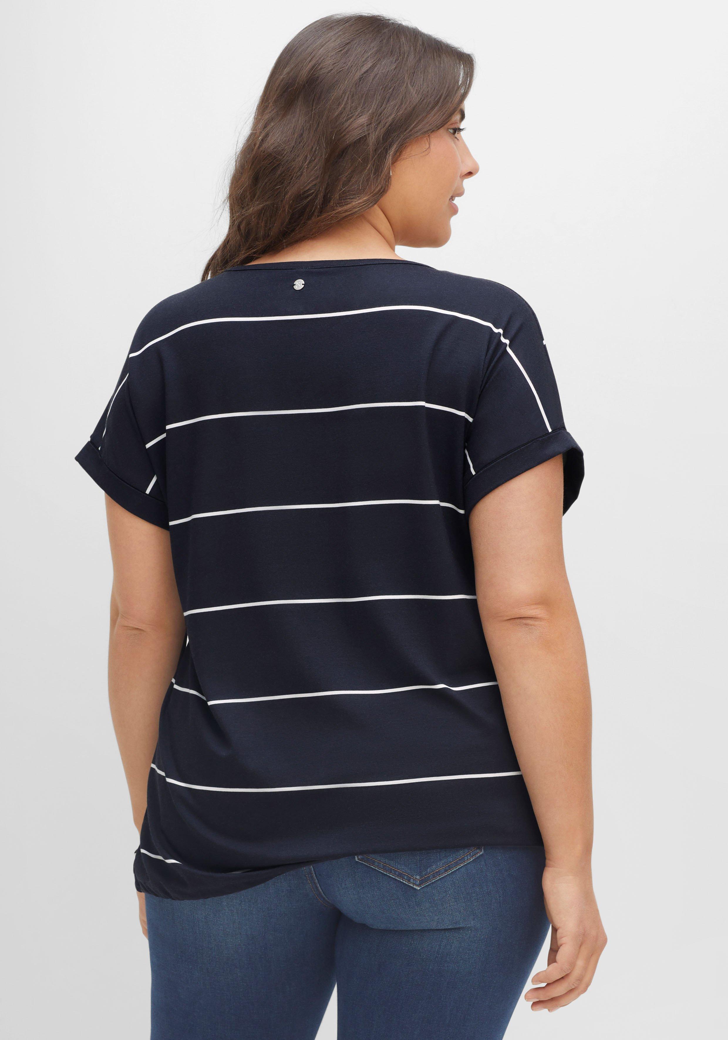 Shirt mit Streifen und Bindeband am Saum