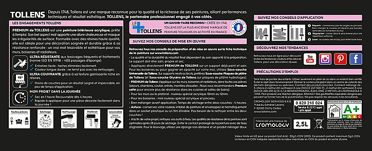 Peinture Tollens premium murs, boiseries et radiateurs marron glacé mat 2,5L