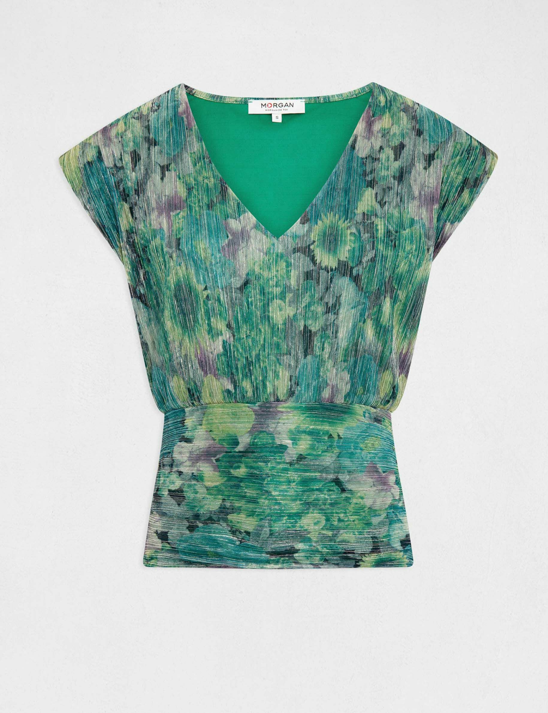 T-shirt manches courtes imprimé floral vert femme - vert