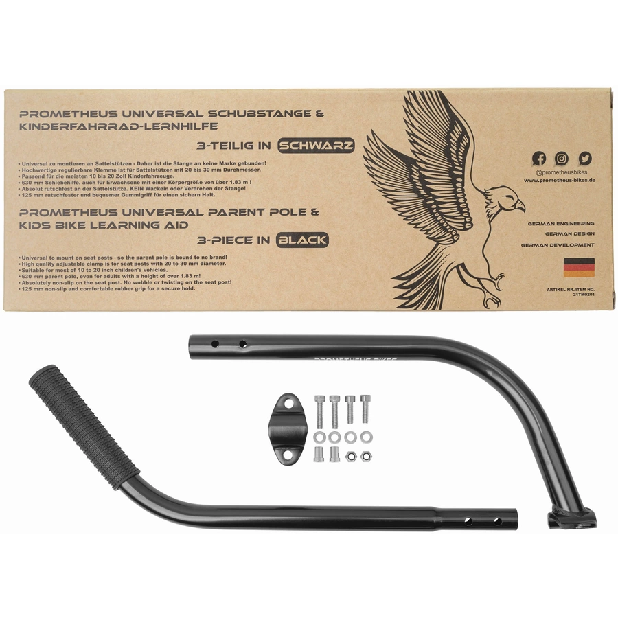 PROMETHEUS BICYCLES® Schiebestange - Schubstange für Kinderfahrrad schwarz