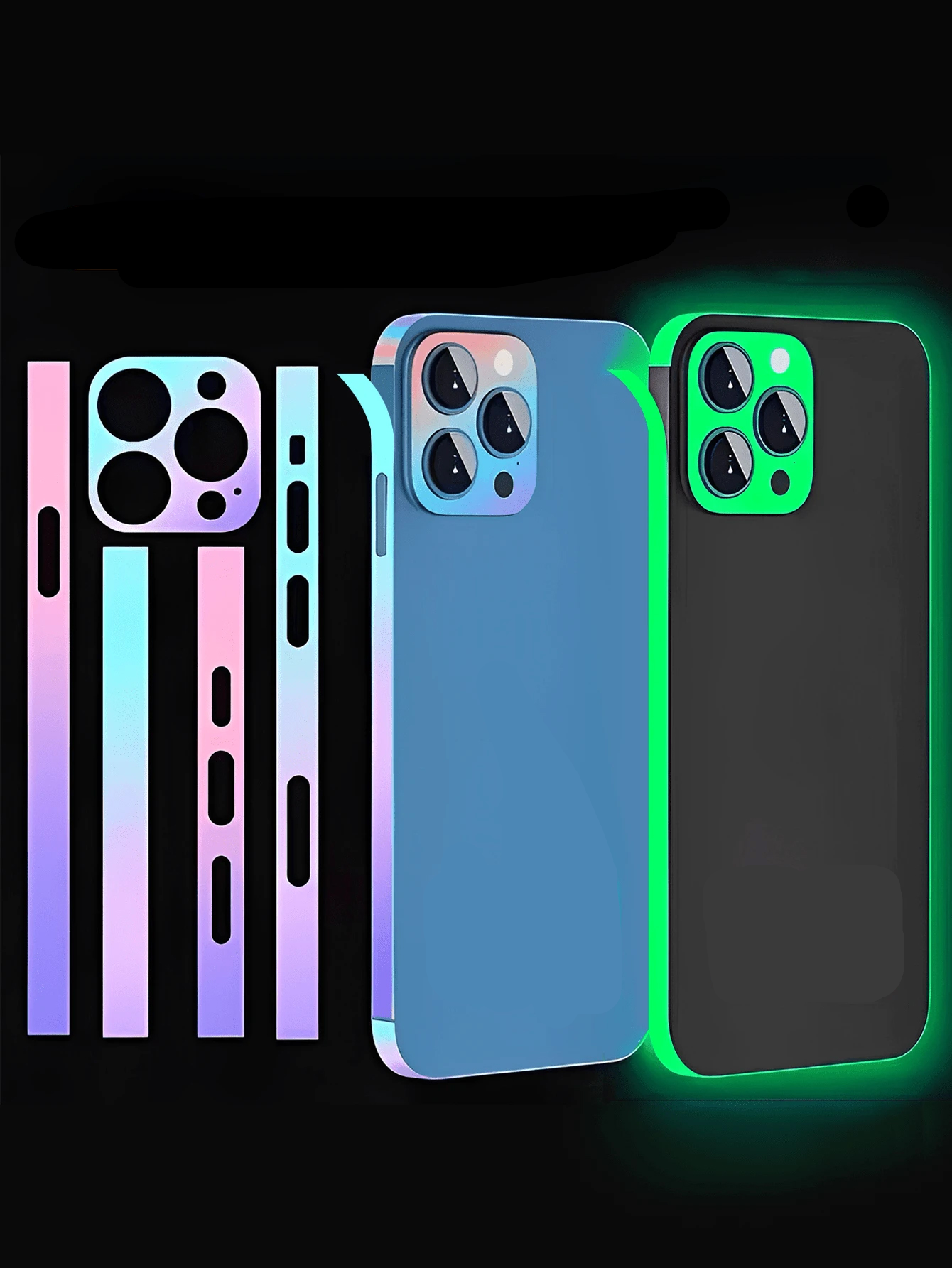 iPhone 16 Pro Max Leuchtende Skin Sticker PVC Klebefolie für Rahmen   Kamera - Bunt