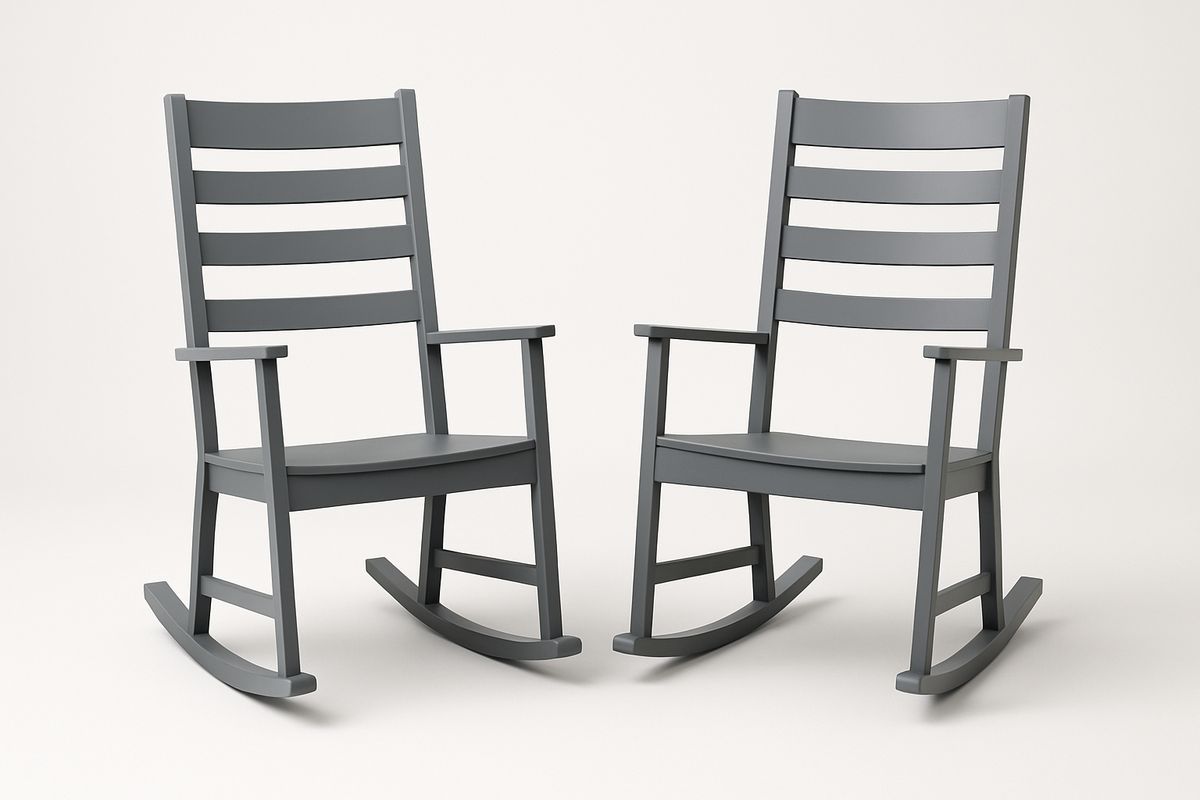 2er Set Schaukelstuhl aus Holz Grau 100x60x90 cm