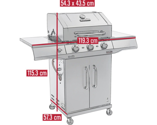 Char-Broil Performance CORE B 3 Cabinet gasgrill met 3 branders, zwart metallic, inclusief opbergplank, dekselthermometer, vetopvangbak, warmhoudrek en grillrooster.