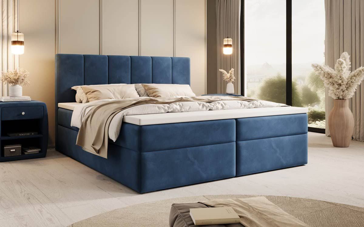 luxusbetten24 Boxspringbett Aurelia Samt mit Stauraum