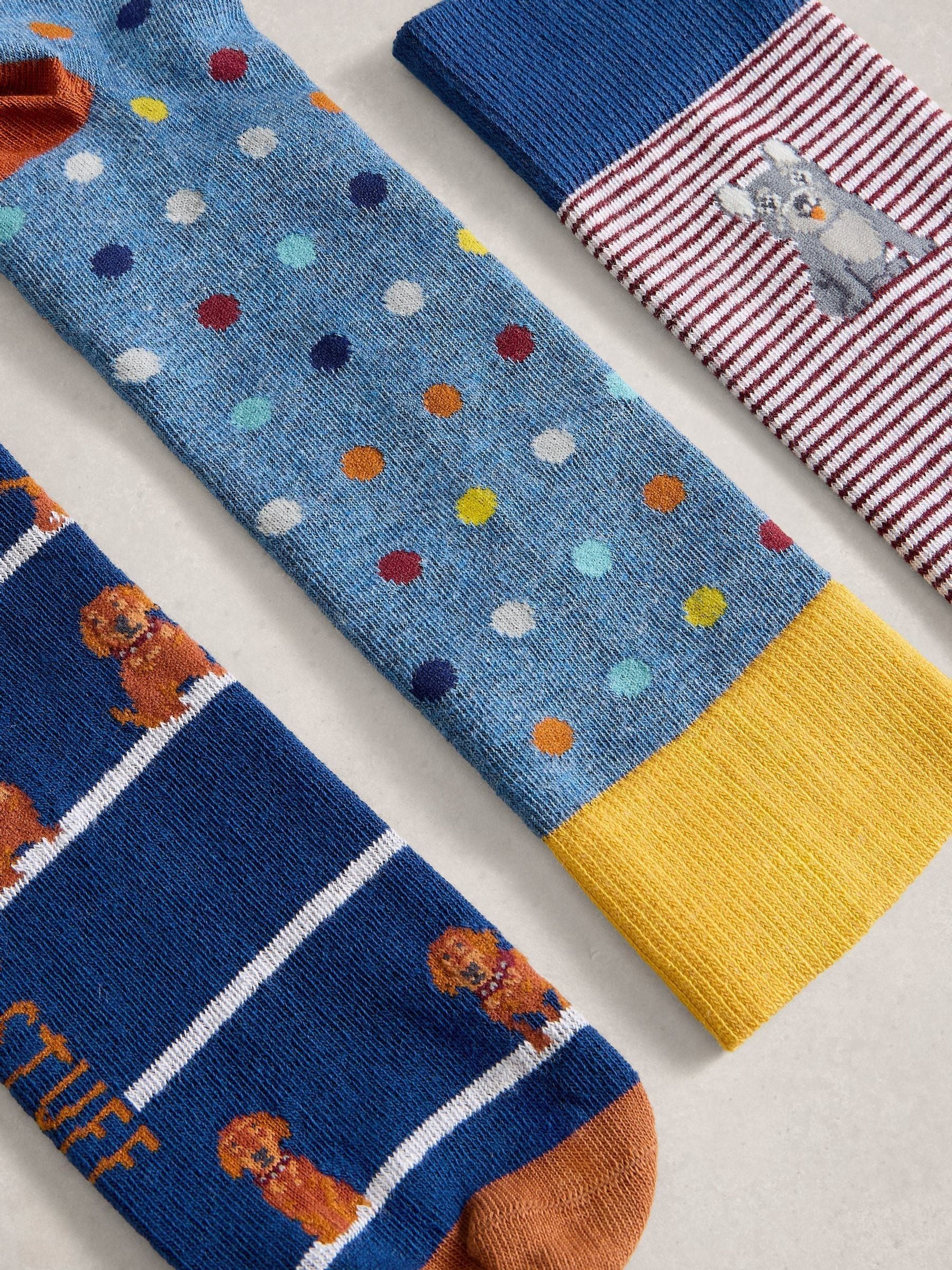 Lichtblauw - White Stuff Bicycle Geo Socks 3 Pack