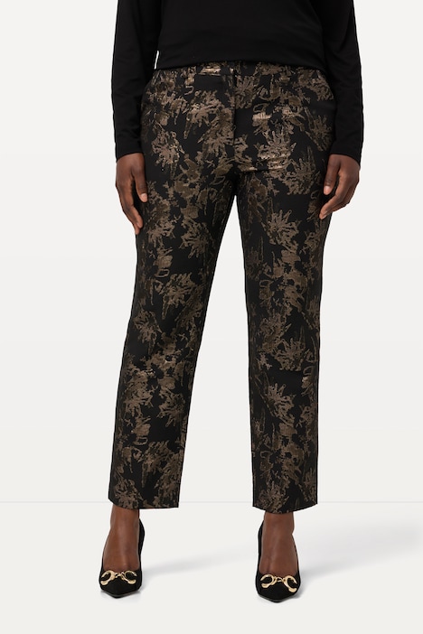 Jacquad-Hose Sophie, Gold-Design, schmales Bein