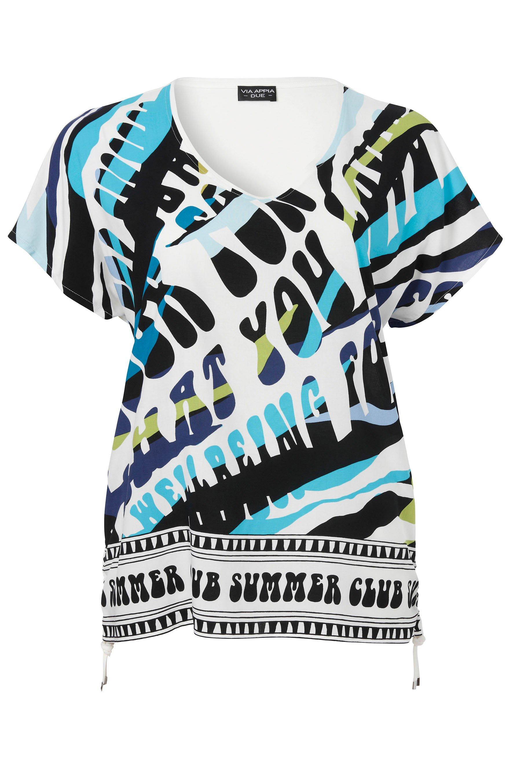 Shirt mit Frontdruck und seitlicher Raffung