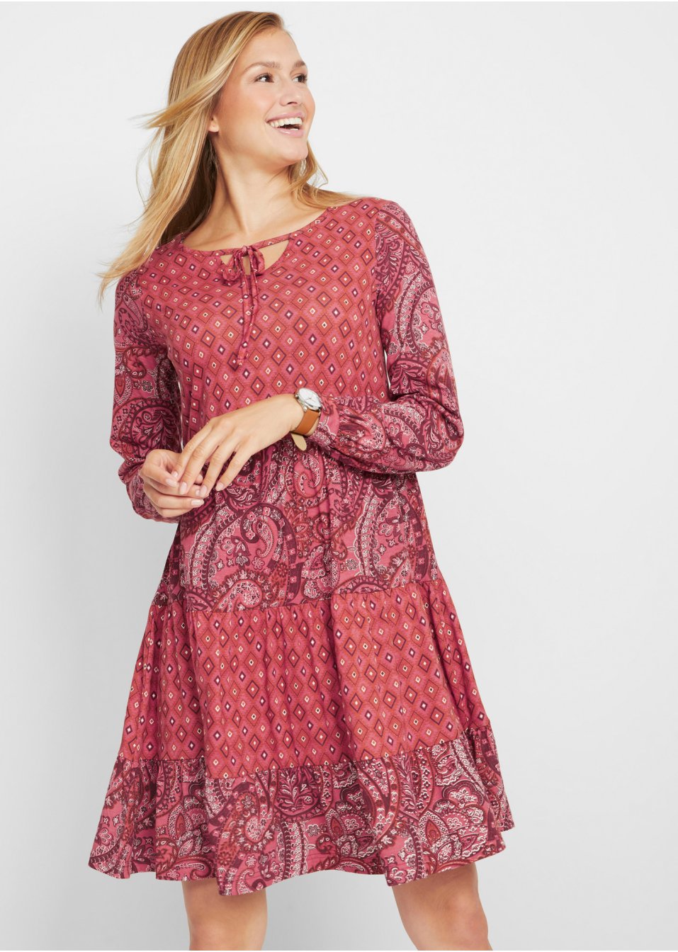 Robe courte en jersey en mélange coton viscose, trapèze