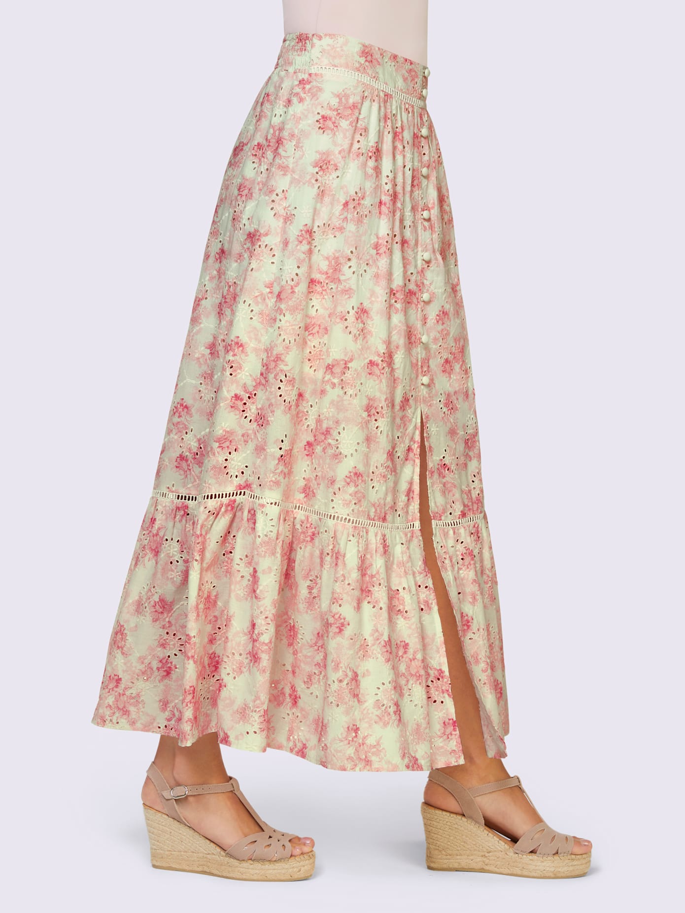 Jupe imprimée superbe broderie ajourée