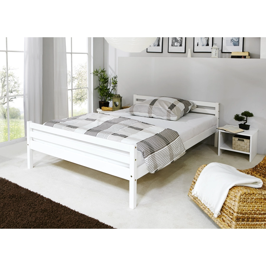 TiCAA Doppelbett Nadine 140 x 200 Kiefer weiß