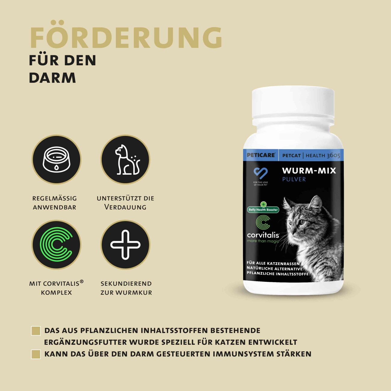 Peticare Wurm-Mix Pulver für Katzen, Natürliche Alternative