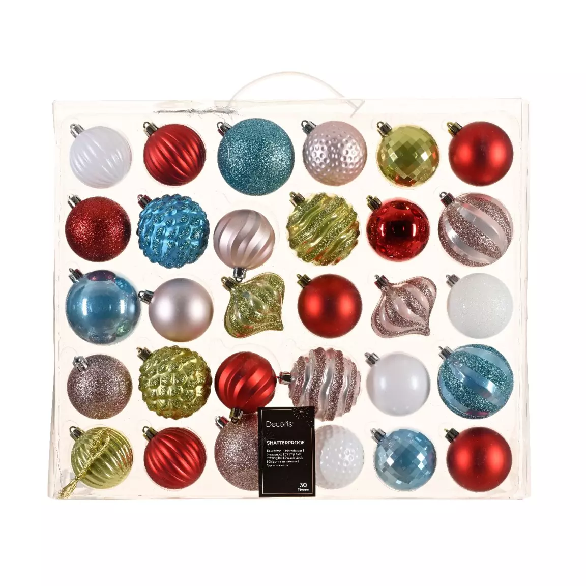 Kit de décoration de sapin de Noël Agéna Blanc, Bleu pétillant, Pistache, Rouge et Rose poudré