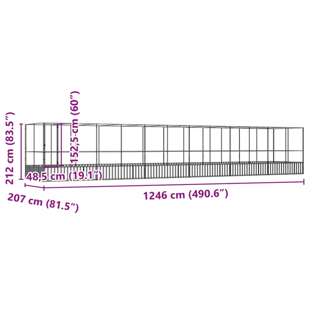 Gaiola para pássaros vidaXL com extensão, em aço, cor prata, 1039x207x212 cm