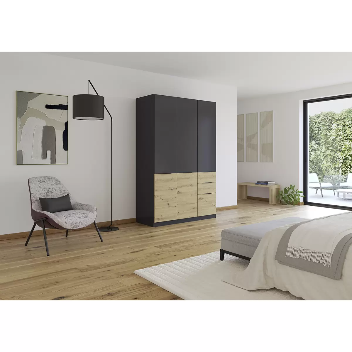 Kleiderschrank 3trg. Max-Extra anthrazit,Artisan Eiche